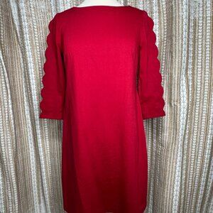 RSVP by Talbots Red Sheath/Shift Dress 4P Petite Scalloped Sleeve